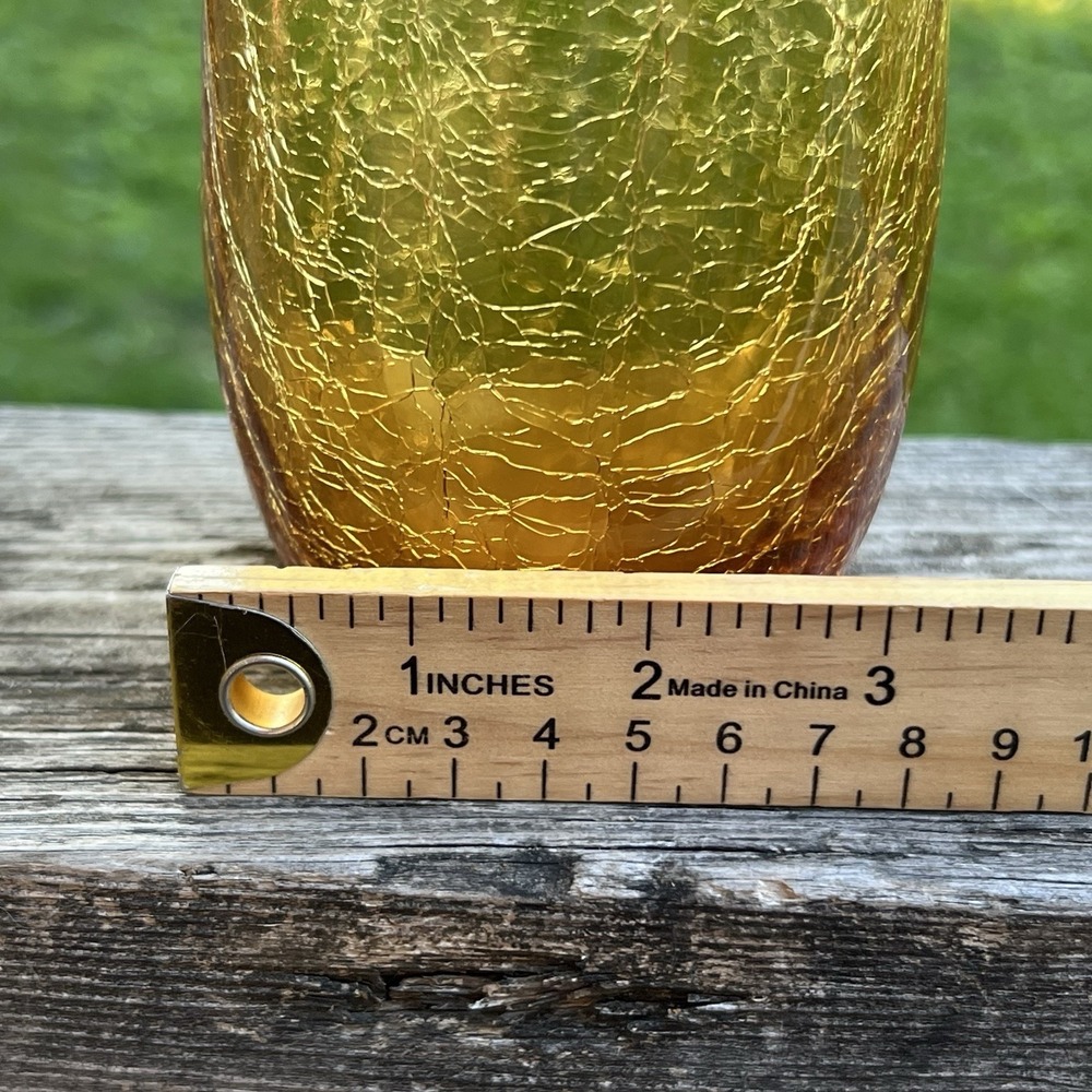 Amber Crackle Glass Tall Bud Vase Mid Century Modern Boho Art Glass Decor - Picture 9 of 9
